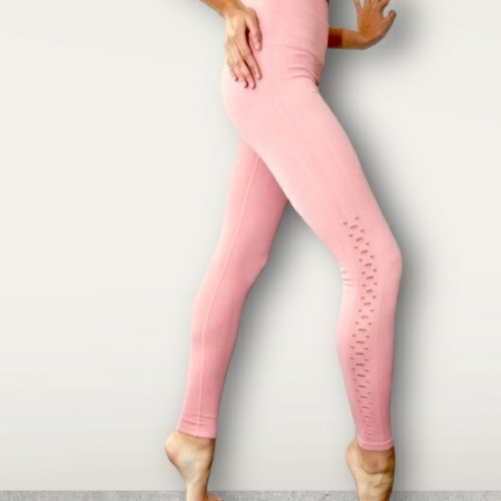 Spiritual Gangster Pink Ribbed Leggings M/L Cutout High Rise